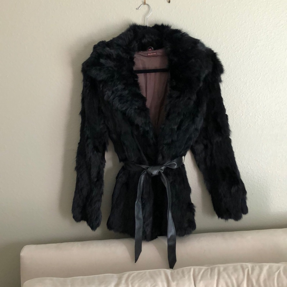 Vintage Rabbit Fur Coat w/Leather Belt